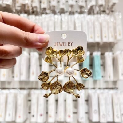 Aros Dorados Flor Grande Perla