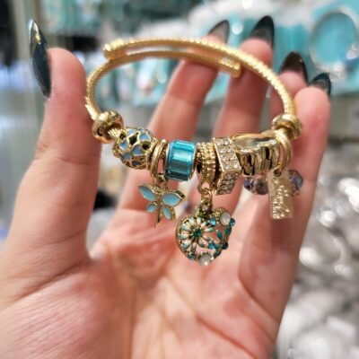 Pulsera con Chams Corazon Flor TITANIUM