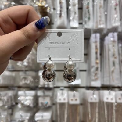 Aros Plateados Mickey Perlas