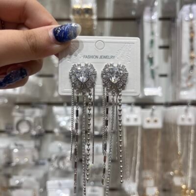 Aros Plateados Corazones Cadena