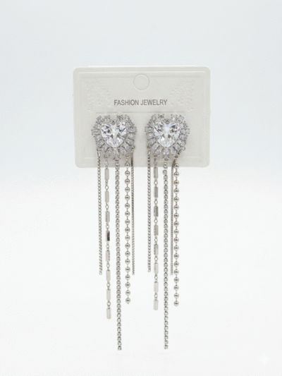 Aros Plateados Corazones Cadena