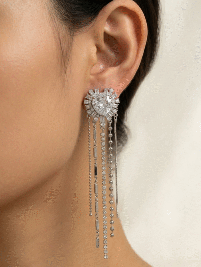 Aros Plateados Corazones Cadena