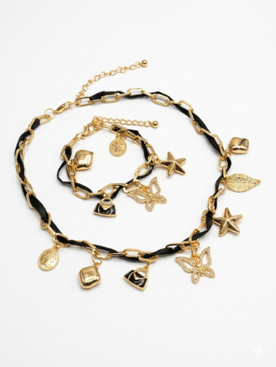 Collar y Pulsera Charms Black & Golden II