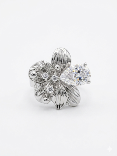 V25 04 Anillo Flor Cristal Acero